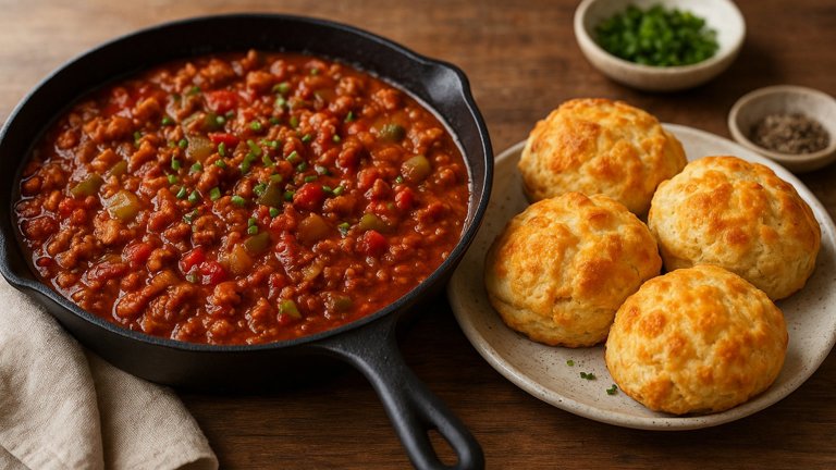 Turkey Skillet Chili: With Cheddar Buttermilk Biscuits