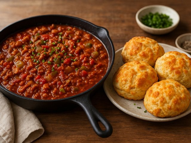 Turkey Skillet Chili: With Cheddar Buttermilk Biscuits