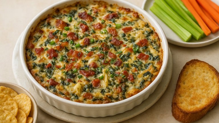 Turnip Greens And Artichoke Au Gratin Dip