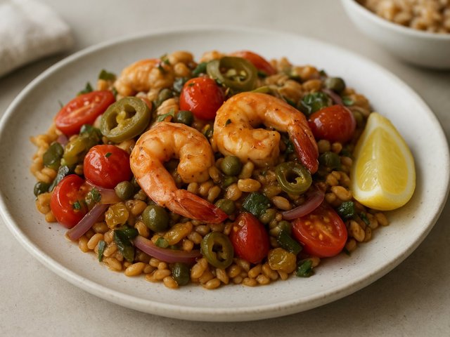 Veracruz-Style Shrimp & Vegetables with Lemon Farro