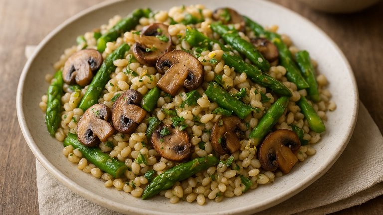 Warm Barley, Mushroom, And Asparagus Salad