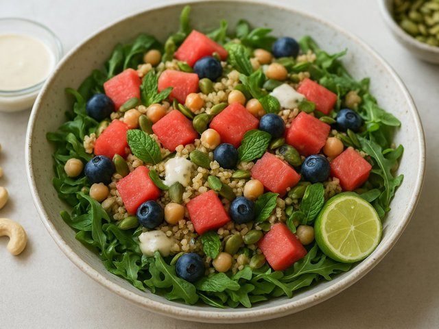 Watermelon & Arugula Bowl With Creamy Cashew Dressing