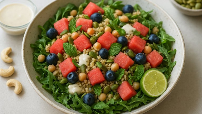 Watermelon & Arugula Bowl With Creamy Cashew Dressing