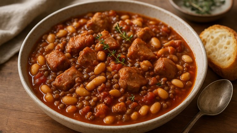 White Bean Cassoulet With Pork & Lentils