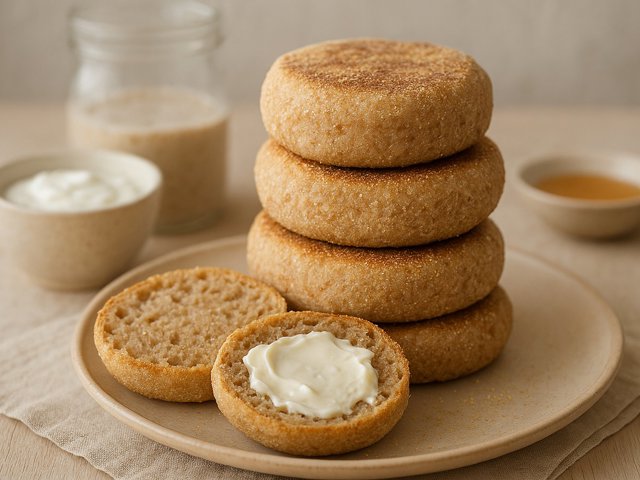 Whole Grain Sourdough English Muffins