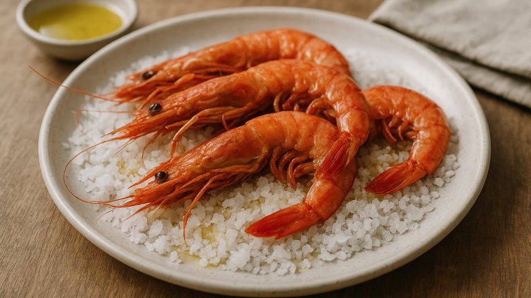 WHOLE PRAWNS COOKED OVER SALT