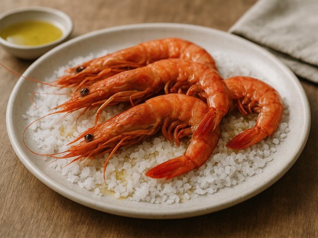 WHOLE PRAWNS COOKED OVER SALT