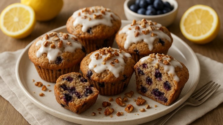Whole Wheat Wild Blueberry Lemon Pecan Muffins
