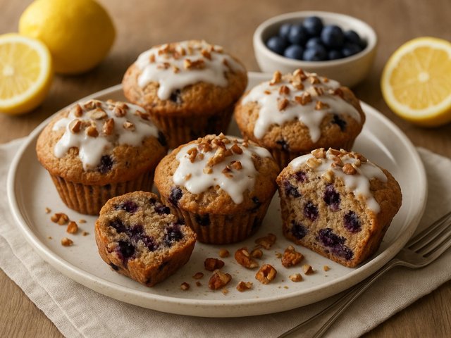 Whole Wheat Wild Blueberry Lemon Pecan Muffins