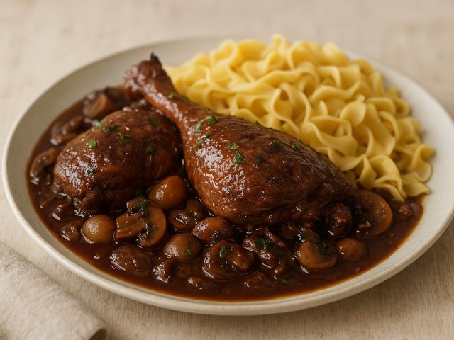 Wild Turkey Or Goose Legs Braised In Red Wine