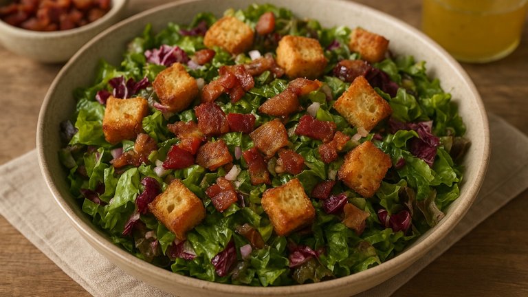 Winter Salad WITH Bacon-End Vinaigrette AND Ranch-Size Croutons