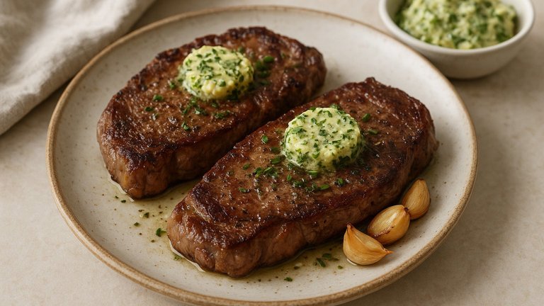 Wok-Seared Ribeyes WITH EASY HERB Butter