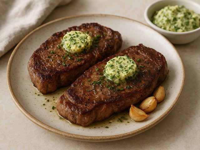 Wok-Seared Ribeyes With Easy Herb Butter