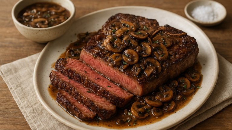 Wood-Fired Porterhouse Steak WITH Mushroom-Shallot Sauce