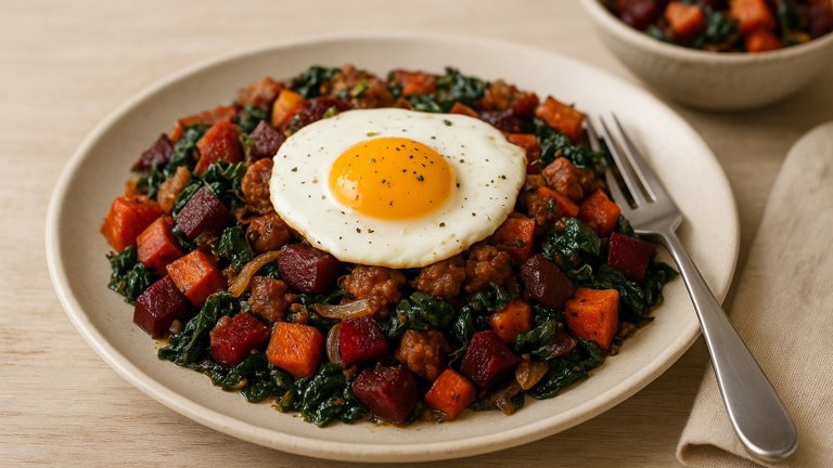 YAM AND BEET Hash: With Italian Sausage
