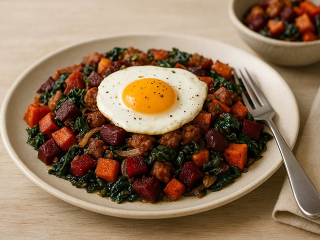 Yam And Beet Hash: With Italian Sausage
