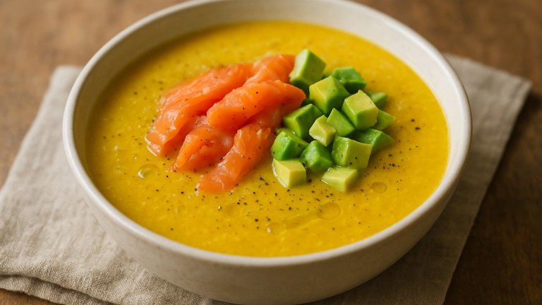 YELLOW GAZPACHO with SMOKED SALMON and AVOCADO